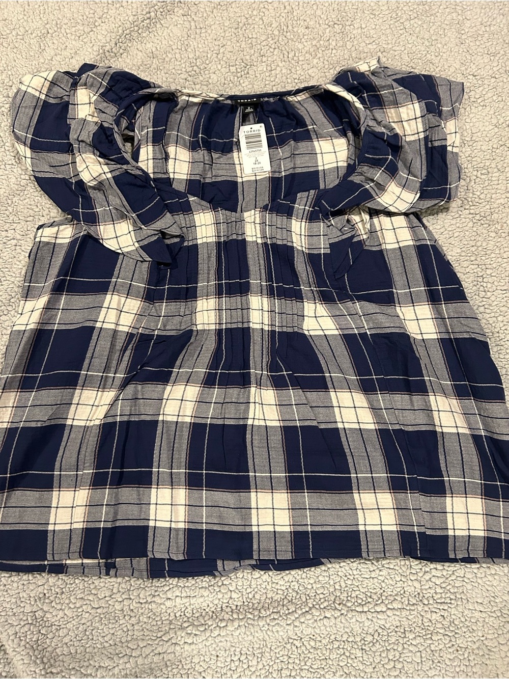 torrid Navy and White Plaid Peasant Top